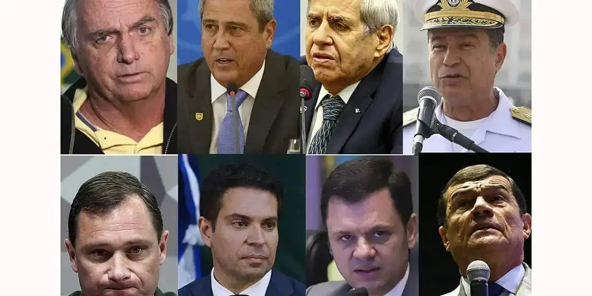Politicos brasileiros, lideranças militares, presidentes e autoridades públicas em discussão política, temas de direito e notícias relevantes no Brasil.