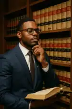 Estudioso advogado pensativo em biblioteca de direito com livros jurídicos clássicos, transmitindo análise jurídica e pesquisa aprofundada sobre temas legais, Direito Hoje Notícias.