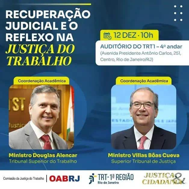 TRT-1 debate sobre recuperação judicial e seus desafios na Justiça do Trabalho