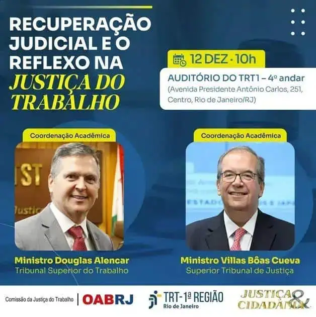 TRT-1 debate sobre recuperação judicial e seus desafios na Justiça do Trabalho
