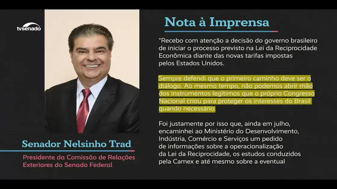 Presidente da CRE defende negociação com EUA antes de reciprocidade