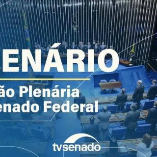 Plenário do Senado Federal durante sessão plenária, destaque para senadores em debate e mobiliário do plenário, representando o ambiente legislativo do Congresso Nacional brasileiro.