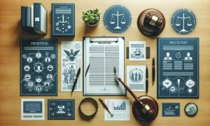 Direito hoje notícias sobre processos judiciais, leis e jurisprudência em um ambiente de estudo com documentos, balanças, martelo de juiz e materiais jurídicos.