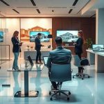 Advogados e profissionais do direito em reunião de análise jurídica em escritório de advocacia moderno com tecnologia de ponta.