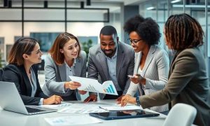 Profissionais de direito discutindo estratégias e análises de jurisprudência em ambiente corporativo, representando notícias de direito e atualidades jurídicas.