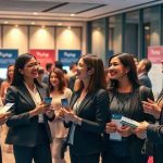Profissionais de direito em networking na conferência de notícias do Direito Hoje, promovendo conexão e troca de informações jurídicas em evento de destaque no setor jurídico brasileiro.