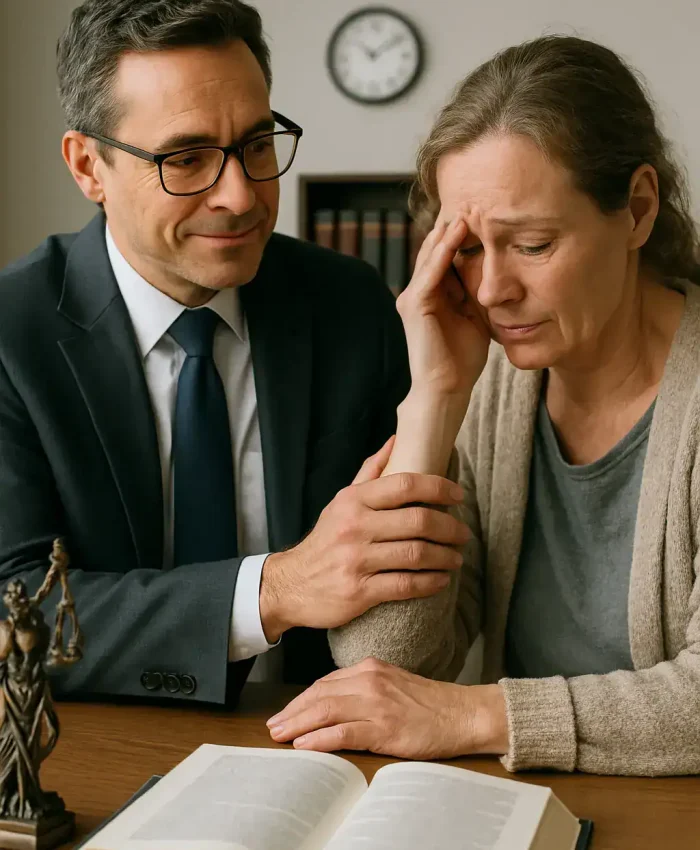 Preocupação com assistência jurídica e dificuldades emocionais em processos judiciais, destacando a importância do apoio psicológico e legal para idosos enfrentando questões legais.