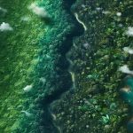 Árvores e rios em uma floresta tropical com nuvens, destacando a importância da preservação ambiental e da legislação ambiental no Brasil.