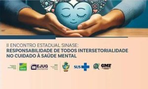 Placas de mãos segurando coração com expressão tranquila, promovendo saúde mental e bem-estar emocional.