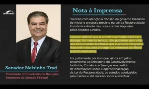 Presidente da CRE defende negociação com EUA antes de reciprocidade
